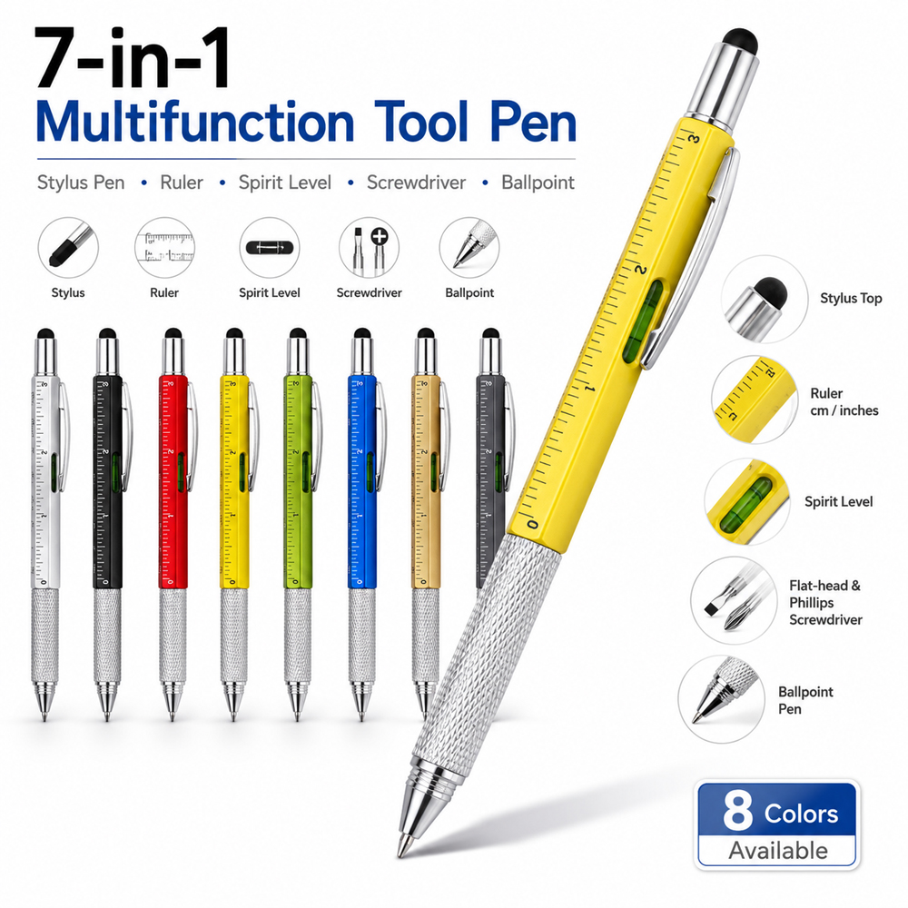 Office And Tech - 5pcs 5-in-1 Multifunction Ballpoint Pen, Ruler